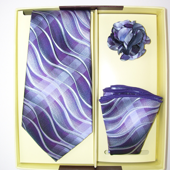 St. Patrick Other - Purple Waves Necktie Handkerchief Boutonniere Set